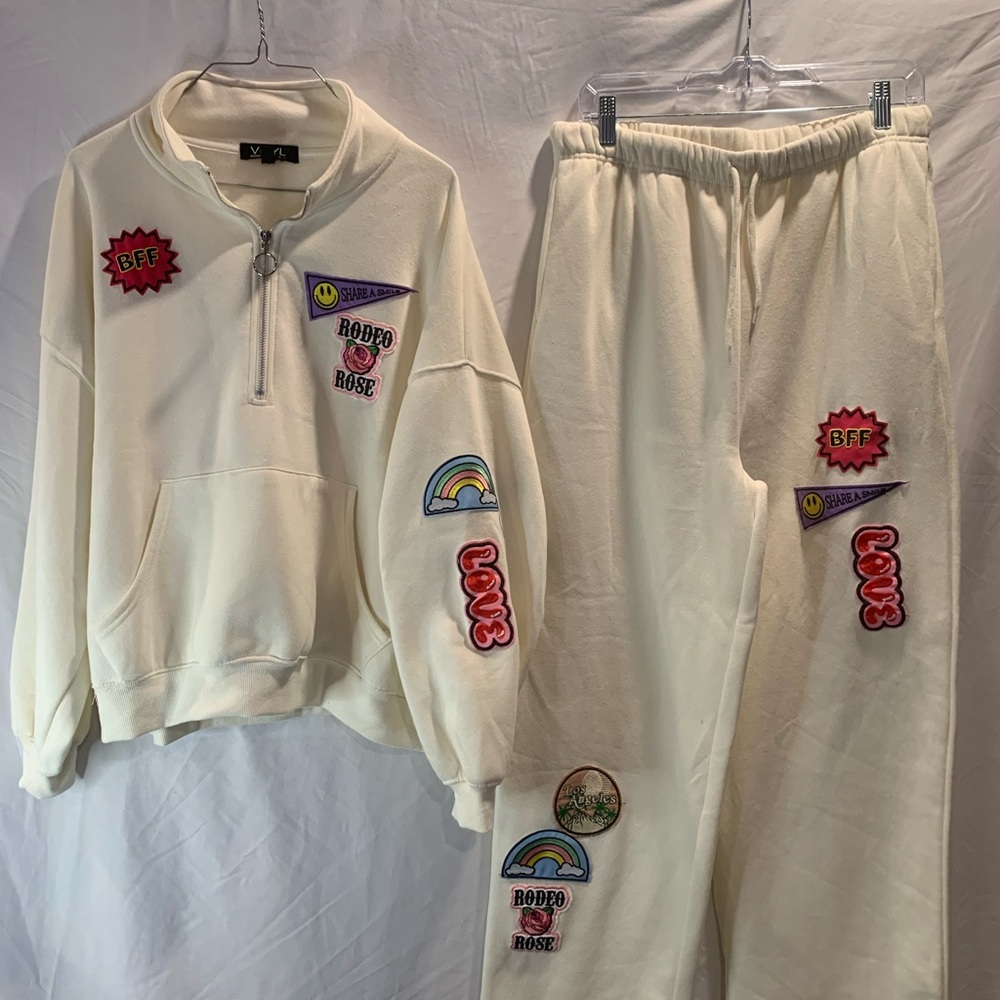 Cream Patchwork Sweatshirt and Joggers Set